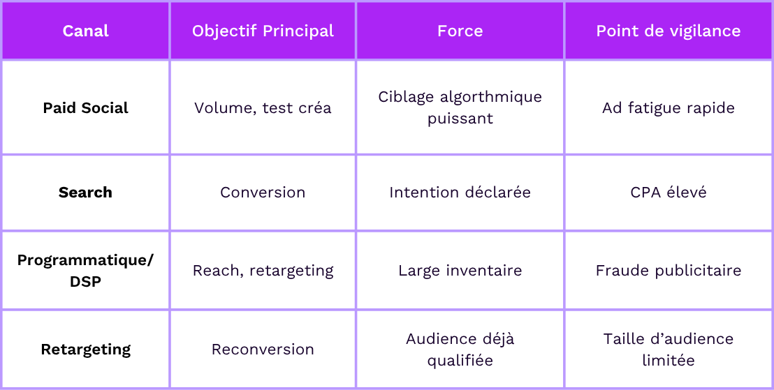 tableau performance marketing canaux